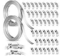 Blulu Kit assortito di fascette stringitubo in acciaio inox, 50 pezzi, include 2 cinghie in metallo da 5 m, 48 chiusure grandi morsetti regolabili a vite senza fine, reggiatura in metallo di 2