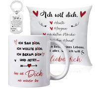 Blulu Regalo d'Amore per Fidanzata Federa Ich Will Dich Tazza Liebe Portachiavi Ich Liebe Dich Idee Regalo per Lei Lui Regalo di Dichiarazione d'Amore per Compleanno Anniversario San Valentine