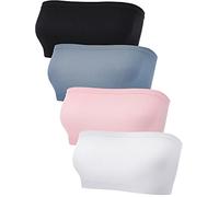 Blulu Reggiseno a Fascia da Donna, Senza Spalline, Senza Cuciture, Senza Imbottitura, 4 Pezzi, Azzurro, Rosa, Bianco, Nero, M