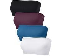 Blulu Reggiseno a Fascia da Donna, Senza Spalline, Senza Cuciture, Senza Imbottitura, 4 Pezzi, Blu Scuro, Rosso Scuro, Bianco, Nero, M