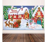 Blulu Scena da parete natalizia con Babbo Natale extra large in tessuto copertura per porta decorazione banner natalizio polo nord villaggio setter foto sfondo per decorazioni natalizie forniture