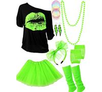 Blulu - Set di 17 accessori per costumi anni '80, da donna, abito anni '80, per cosplay, feste a tema retrò (verde, S)