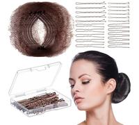 Blulu Set di 65 retine per chignon, invisibili, con bordo elastico in rete e forcine a forma di U, 25 pezzi, confezione singola, 40 forcine per chignon, dormire, donne e parrucche