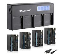Blumax 4 batterie NP-F750 / NP-F550 - 4400 mAh + caricatore rapido LCD a 4 canali | compatibile con Sony NP-F570 NP-F960 per flash, luci video, monitor di campo