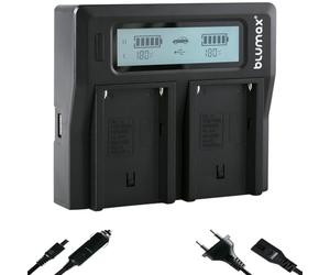 Blumax Turbo LCD Dual/Single Charger compatibile con batterie Canon, Nikon, Panasonic e Sony, doppio caricatore Sony NP-FM50 // NP-FM500 NP-FM500H