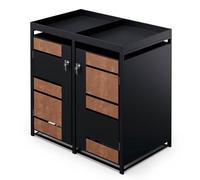 Blumfeldt BinSafe - Cassetta per 2 bidoni dei rifiuti 240 L, resistente alle intemperie, con lucchetto, tetto piantumabile, in acciaio galvanizzato