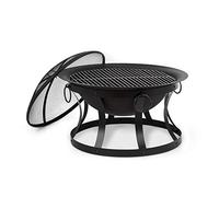 Blumfeldt Braciere 2-in-1 - Bracere e Grill, Ø 73 cm, Braciere da Giardino con Protezione Antiscintilla Rimovibile, Bracere e Griglia: Ø 60 cm, Ghisa, con Attizzatoio e Griglia, Stile: Pentos, Nero