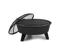 Blumfeldt Braciere 2-in-1 da Giardino e Grill, Ø 73 cm, Griglia: Ø 64 cm, in Acciaio Verniciato a Polvere, con Attizzatoio, Stile: Nolana, Nero Lucido