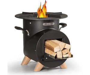 blumfeldt Braciere da Giardino Esterno, Braciere da Esterno Portatile, Braciere da Giardino con Griglia, Posacenere e Attizzatoio, Bracere Esterno Legna, Griglia Barbecue da Campeggio con Base Legno