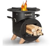 Blumfeldt, braciere portatile da giardino, con griglia per barbecue, braciere da esterno a forma di L, griglia da cucina con posacenere e attizzatoio, set da tavolo per barbecue per campeggio e patio, bruciatore a legna con base in legno