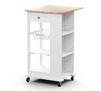 Blumfeldt Carrello Cucina - Carrello da Cucina con Ruote, Piano di Lavoro Estensibile, Cassetto & Ripiani Aperti, Carrello Portaoggetti Mobile con Rotelle, Design Moderno, 50x37x86,5 cm