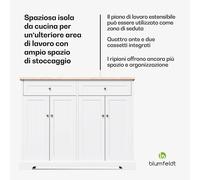 Blumfeldt Etsu - Isola da cucina, piano di lavoro estraibile, 2 cassetti, 4 ante, utilizzabile come tavolo da pranzo