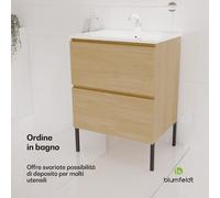 Johnstone portalavabo, mobiletto per il bagno, armadietto da bagno, 60 cm, con lavabo in ceramica, funzione soft close, 2 cassetti, pratico spazio per riporre gli oggetti, legno naturale
