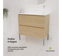 Blumfeldt Johnstone portalavabo, mobiletto per il bagno, armadietto da bagno, 80 cm, con lavabo in ceramica, funzione soft close, 2 cassetti, pratico spazio per riporre gli oggetti, legno naturale