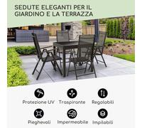 London Lite - Sedia pieghevole, set da 2 pz., 56,5 x 107 x 68 cm, ComfortMesh, alluminio