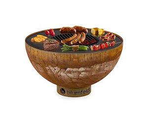 Blumfeldt Savage - Braciere con Griglia, Ø Braciere: 60,5 cm, Resistente a Gelo e Acqua, Combustibile: Legna da Ardere o Carbonella, Acciaio, incl. Protezione dalle Intemperie, Piccolo, Ruggine
