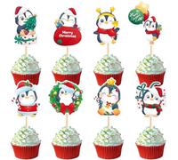 Blumomon 24 pezzi Happy Christmas Cupcake Toppers Natale pinguino decorazioni invernali vacanze Capodanno cerimonia cupcake Natale decorazioni torte