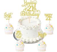 Blumomon 25 topper per cupcake con scritta "Happy 21st Birthday" "Happy 21", decorazione per torta con scritta "Cheers to 21", decorazione per torta per 21° compleanno, decorazione per torta per 21°
