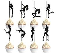 Blumomon 32 decorazioni per cupcake con pole dance, nere glitterate, decorazioni per torte, per addio al nubilato, feste di compleanno, decorazioni per torte