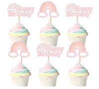 Blumomon Confezione da 24 decorazioni per cupcake arcobaleno rosa chiaro arcobaleno Happy Birthday decorazioni per torte per feste di compleanno arcobaleno forniture