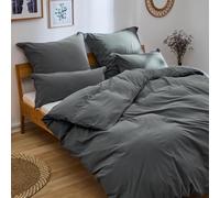 Blumtal Biancheria da Letto Stone Washed 135x200cm Lino e Cotone 40x80cm Alternativa Mussola Set Copripiumino 135x200 + 40x80 - Antracite
