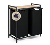 Blumtal cesto biancheria sporca 2 scomparti in grigio per organizzare - cesta portabiancheria design scomparti estraibili con ripiano superiore in materiale effetto cemento - struttura in metallo nero