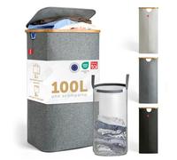 Blumtal® Cesto portabiancheria 1 scomparto 100L - portabiancheria sporca lavabile e igienico con rete rimovibile - cesto bucato porta panni sporchi salvaspazio con coperchio + bordo in bambù - grigio