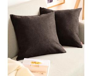 Blumtal Federe Cuscini Divano in Ciniglia, Copricuscini Divano, Federe Cuscino Divano, 2 Pezzi, 50 x 50cm, Marrone Scuro