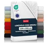 Blumtal lenzuolo con angoli una piazza e mezza 120x190 cm pacco da 2 - lenzuolo sotto con angoli una piazza e mezza in microfibre - certificato Oekotex lenzuola con angoli una piazza e mezza - bianco