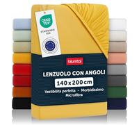 Blumtal lenzuolo con angoli una piazza e mezza 140x200 cm pacco da 2 - lenzuolo sotto con angoli una piazza e mezza in microfibre - certificato Oekotex lenzuola con angoli una piazza e mezza - giallo