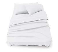 Blumtal - Parure da letto 150 x 200 in microfibra - 3 pezzi - Lenzuolo con angoli 150 x 200 + lenzuolo piano 2 persone (240 x 275) + 2 federe 50 x 80 - bianco