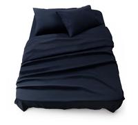 Blumtal - Parure da letto 150 x 200 in microfibra - 3 pezzi - Lenzuolo con angoli 150 x 200 + lenzuolo piano 2 persone (240 x 275) + 2 federe 50 x 80 - blu scuro