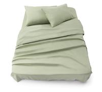 Blumtal - Parure da letto 150 x 200 in microfibra - 3 pezzi - Lenzuolo con angoli 150 x 200 + lenzuolo piano 2 persone (240 x 275) + 2 federe 50 x 80 - verde oliva