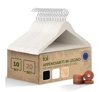 Blumtal Set di 10 Grucce in Legno Bianco - Gancio Rotante a 360° in Metallo, Protezione Antitarme in Legno di Cedro, Rivestimento Antiscivolo e Intagli per Spalle
