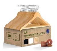 Blumtal Set di 10 Grucce in Legno Naturale - Gancio Rotante a 360° in Metallo, Protezione Antitarme in Legno di Cedro, Rivestimento Antiscivolo e Intagli per Spalle