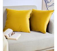Blumtal Set di 2 Federe Cuscini Divano 45x45 cm in Velluto, con Chiusura Lampo Invisibile, Eleganti Copricuscini Divano in Morbido Velluto,Taglia 45 x 45, Giallo