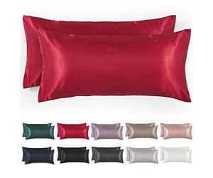 Blumtal Set di 2 federe seta - federa cuscino 50x70 in Raso - Protezione Capelli e Pelli Delicate, Morbidi e Antistatiche - 2 Pezzi con Chiusura a Busta, certificati Oeko-Tex -Rosso
