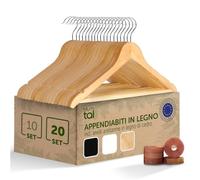 Blumtal Set di 20 Grucce in Legno Naturale - Gancio Rotante a 360° in Metallo, Protezione Antitarme in Legno di Cedro, Rivestimento Antiscivolo e Intagli per Spalle