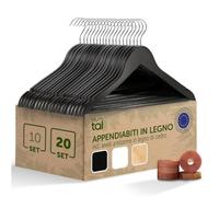 Blumtal Set di 20 Grucce in Legno Nero - Gancio Rotante a 360° in Metallo, Protezione Antitarme in Legno di Cedro, Rivestimento Antiscivolo e Intagli per Spalle