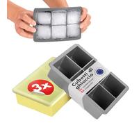 Blumtal Set di 3 stampi per cubetti di ghiaccio in silicone - Stampo per 6 cubetti di ghiaccio con coperchio - Stampo per cubetti di ghiaccio grande in silicone senza BPA - Grigio + Grigio + Giallo
