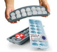 Blumtal stampi per cubetti di ghiaccio in silicone set di 3-14 stampi per cubetti di ghiaccio con coperchio - stampo per palline di ghiaccio in silicone senza BPA - 2x grigio blu + blu chiaro