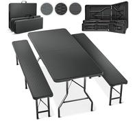 Blumtal tavoli e panche birreria set di 3 - panca da birra x2 + tavolo birreria - set birreria portatile e pieghevole per 8 persone con maniglia per trasporto - tavoli per sagre in effetto rattan nero