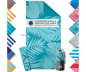 Blumtal telo mare grande 90x180 cm microfibra - asciugamano mare grande compatto e ad asciugatura rapida - teli mare grandi senza sabbia e nastro - beach towel morbido e con motivo a palme turchese