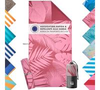 Blumtal Telo mare XXL in microfibra, asciugamano compatto e ad asciugatura rapida, 90 x 180 cm, coperta da spiaggia senza sabbia, con nastro, asciugamano in microfibra con motivo palme rosa