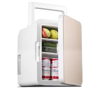 BLUNOA 10L Mini Frigo per Camera da Letto Frigorifero Piccolo con Manico Frigo Portatile Riscaldatore per Alimenti E Bevande per Auto/Campeggio/Viaggi Alimentazione AC + DC (Color : Gold)