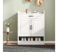 BLUON HOME 75 × 36 × 95,5 cm moderna scarpiera con ripiani regolabili, manici neri, un cassetto multiuso, cassettiera con 2 ante, armadio corridoio (bianco)