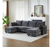 BLUON HOME Bigsofas XXL, divano a U, divano letto, divano modulare in ciniglia, divani ad angolo per il soggiorno, divano ad angolo a forma di U con pouf a 6 posti con chaise longue (grigio)