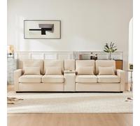 BLUON HOME Cord, divano letto per 4 persone, grande divano, moderno 4 posti, in tessuto di lino, divano a quattro posti con tasche per braccioli e 4 cuscini, divano in stile semplice, adatto per