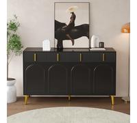 BLUON HOME Credenza con manici e gambe dorate, 4 ante, 4 cassetti, in laminato estraibile, adatta per soggiorno e sala da pranzo, 140 x 37,8 x 82 cm