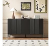 BLUON HOME Credenza moderna con linea unica, 4 porte, porta senza maniglie, per sala da pranzo, soggiorno e cucina (nero)